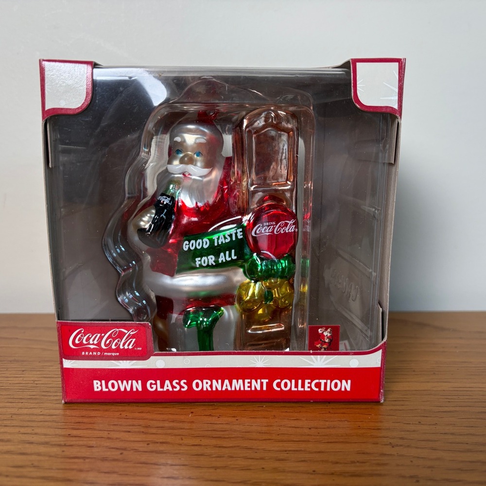 Coca-Cola Blown Glass Ornament Santa Good Taste For All
